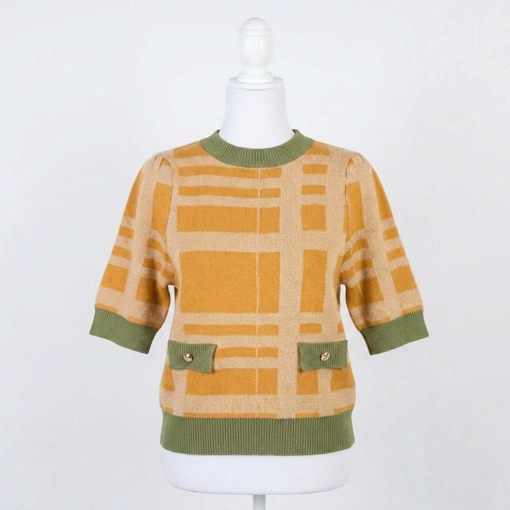 NEW THML short sleeve sweater in mustard & olive